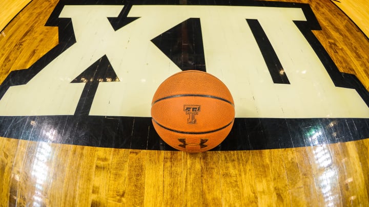 LUBBOCK, TX – JANUARY 02: General view of a basketball and Big 12 logo taken before the game between the Texas Tech Red Raiders and the Texas Longhorns on January 02, 2016 at United Supermarkets Arena in Lubbock, Texas. Texas Tech won the game 82-74. (Photo by John Weast/Getty Images)