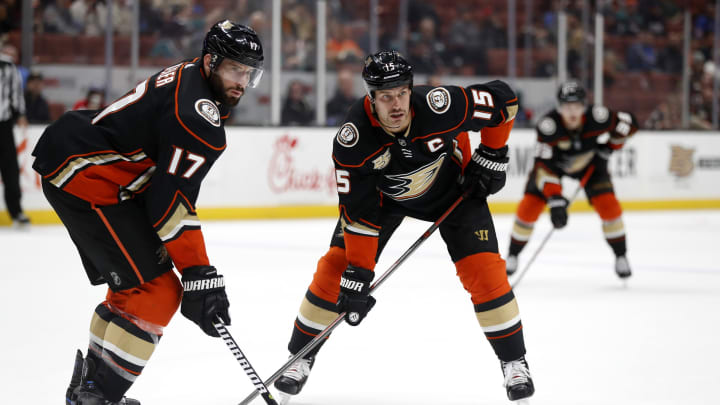 ANAHEIM, CA – NOVEMBER 01: Ryan Kesler #17 and Ryan Getzlaf #15 of the Anaheim Ducks look on during the third period of a game against the New York Rangers at Honda Center on November 1, 2018, in Anaheim, California. (Photo by Sean M. Haffey/Getty Images)