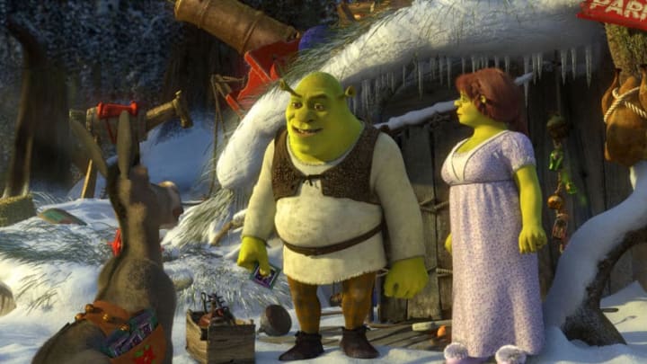 SHREK THE HALLS - Just when Shrek thought he could finally sit back, relax and enjoy his happily ever after with his new family, the most joyous of all holidays arrives. It's Christmas Eve, and everyone is filled with holiday cheer, except for Shrek. He isn't exactly the picture of yuletide joy, but for the sake of Fiona and the kids, he tries to get into the spirit of things as only an ogre can. Unfortunately, everyone seems to have their own ideas about what Christmas is all about, so when Donkey, Puss In Boots, Gingy and the whole gang try to join in on the fun, Shrek's plans for a cozy family celebration end up spiraling into one truly unforgettable Christmas. DreamWorks Animation's "Shrek the Halls," a half-hour of entertainment starring AmericaÕs favorite ogre and his friends, featuring the voices of Mike Myers, Eddie Murphy, Cameron Diaz and Antonio Banderas, airs TUESDAY, DEC. 17 (9:30-10:00 p.m. EST), on ABC. (DreamWorks Animation LLC.)DONKEY, SHREK, PRINCESS FIONA