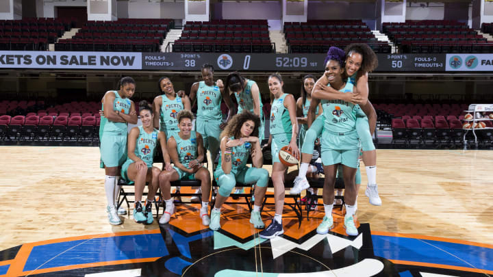 WHITE PLAINS, NY – AUGUST 30: The New York Liberty poses for a team photo on August 30, 2019 at the Westchester County Center, in White Plains, New York. NOTE TO USER: User expressly acknowledges and agrees that, by downloading and or using this photograph, User is consenting to the terms and conditions of the Getty Images License Agreement. Mandatory Copyright Notice: Copyright 2019 NBAE (Photo by Steve Freeman/NBAE via Getty Images)