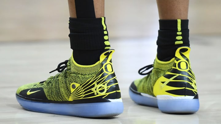 LAS VEGAS, NEVADA – MARCH 16: Oregon wears Nike KD sneakers. (Photo by Ethan Miller/Getty Images)