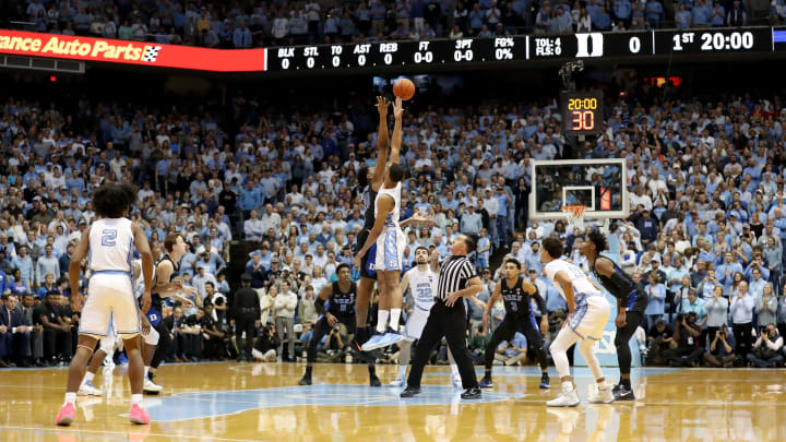 CHAPEL HILL, NORTH CAROLINA – MARCH 09: A general view of the tip off between the Duke Blue Devils and North Carolina Tar Heels at Dean Smith Center on March 09, 2019 in Chapel Hill, North Carolina. (Photo by Streeter Lecka/Getty Images)