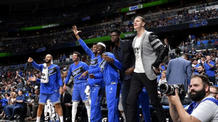 ORLANDO, FL - APRIL 5: The Orlando Magic reacts against the Atlanta Hawks on April 5, 2019 at Amway Center in Orlando, Florida. NOTE TO USER: User expressly acknowledges and agrees that, by downloading and or using this photograph, User is consenting to the terms and conditions of the Getty Images License Agreement. Mandatory Copyright Notice: Copyright 2019 NBAE (Photo by Fernando Medina/NBAE via Getty Images)