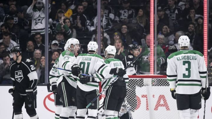 Jan 9, 2017; Los Angeles, CA, USA; Dallas Stars center Tyler Seguin (91) celebrates his goal against the Los Angeles Kings during the second period at Staples Center. Mandatory Credit: Kelvin Kuo-USA TODAY Sports