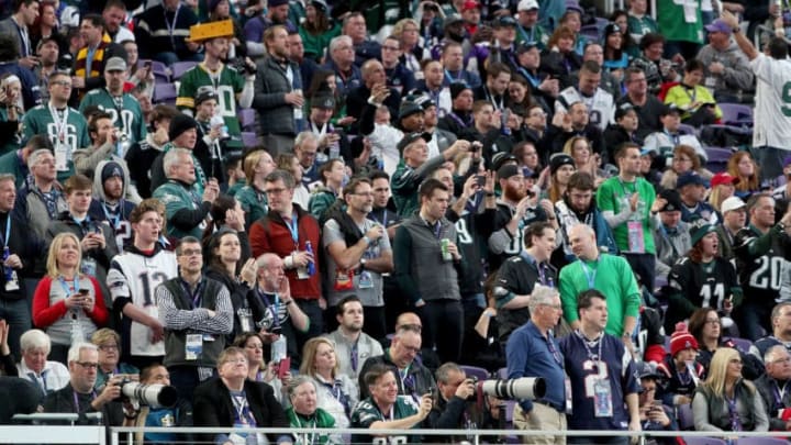 MINNEAPOLIS, MN - FEBRUARY 04: Philadelphia Eagles fans look on prior to Super Bowl LII against the New England Patriots at U.S. Bank Stadium on February 4, 2018 in Minneapolis, Minnesota. (Photo by Patrick Smith/Getty Images)