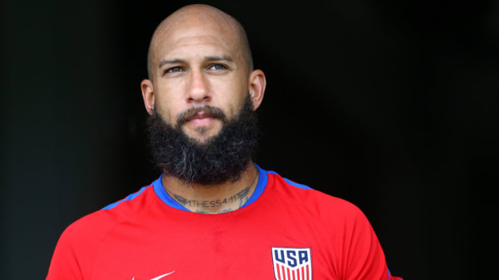 COUVA, TRINIDAD AND TOBAGO - OCTOBER 09: Tim Howard of the United States mens national soccer team during their training session at the Ato Boldon Stadium on October 9, 2017 in Couva, Trinidad And Tobago. (Photo by Ashley Allen/Getty Images)