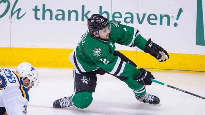 Apr 29, 2016; Dallas, TX, USA; Dallas Stars defenseman Kris Russell (2) skates against the St. Louis Blues during game one of the second round of the 2016 Stanley Cup Playoffs at the American Airlines Center. The Stars defeat the Blue 2-1. Mandatory Credit: Jerome Miron-USA TODAY Sports