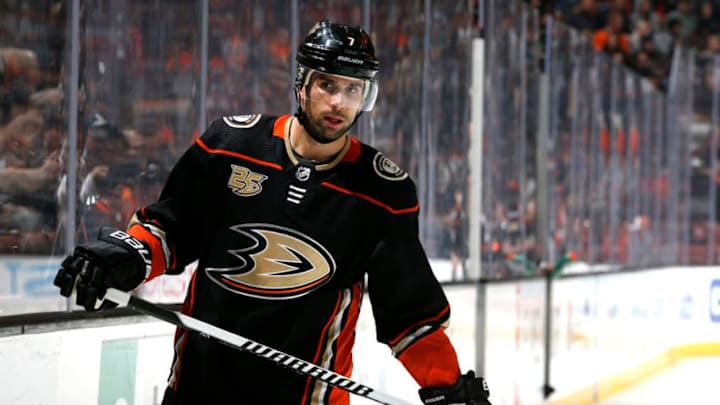 ANAHEIM, CA - NOVEMBER 18: Andrew Cogliano #7 of the Anaheim Ducks skates during the game against the Colorado Avalanche on November 18, 2018 at Honda Center in Anaheim, California. (Photo by Debora Robinson/NHLI via Getty Images)