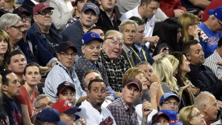 Nov 2, 2016; Cleveland, OH, USA; Movie actor Bill Murray in attendance in game seven of the 2016 World Series between the Chicago Cubs and the Cleveland Indians at Progressive Field. Mandatory Credit: David Richard-USA TODAY Sports