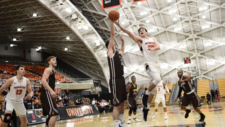 PRINCETON, NJ - NOVEMBER 29: Pat Andree #31 (L) of the Lehigh Mountain Hawks defends against Sebastian Much #33 of the Princeton Tigers during the first half at L. Stockwell Jadwin Gymnasium on November 29, 2017 in Princeton, New Jersey. Lehigh defeated Princeton 85-76. (Photo by Corey Perrine/Getty Images)