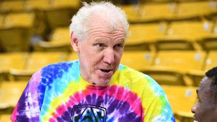 Dec 7, 2016; Boulder, CO, USA; American retired basketball player and current Pac 12 Networks analyst Bill Walton interviews a college athlete prior to the game between the Xavier Musketeers against the Colorado Buffaloes at the Coors Events Center. Mandatory Credit: Ron Chenoy-USA TODAY Sports