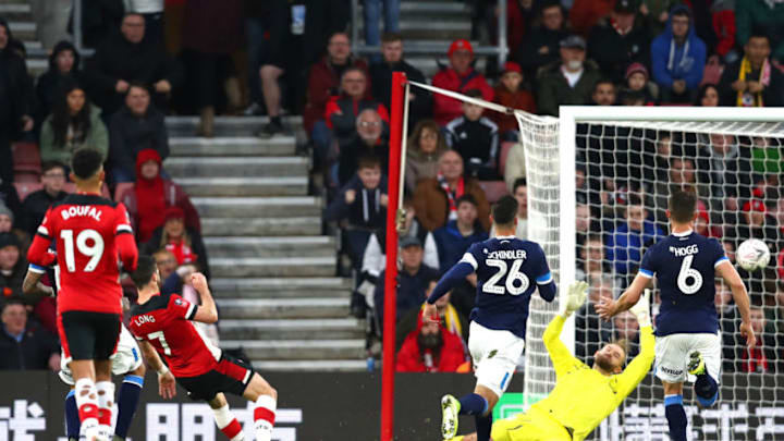 SOUTHAMPTON, ENGLAND – JANUARY 04: Shane Long of Southampton scores his team’s first goal which is then disallowed during the FA Cup Third Round match between Southampton FC and Huddersfield Town at St. Mary’s Stadium on January 04, 2020 in Southampton, England. (Photo by Dan Istitene/Getty Images)