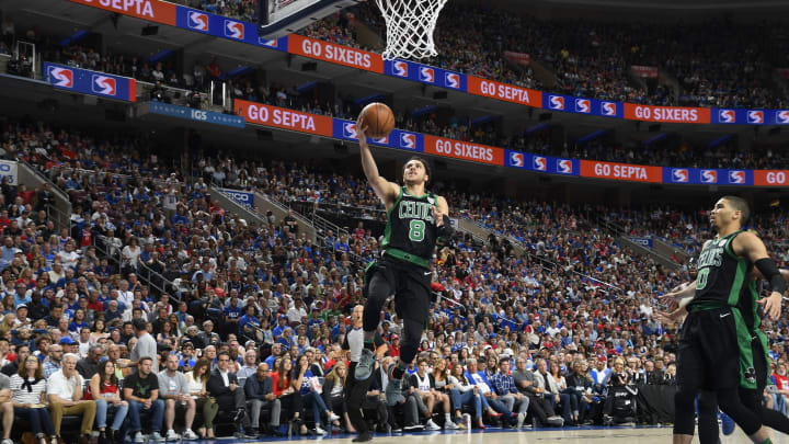 PHILADELPHIA, PA – MAY 5: Shane Larkin #8 of the Boston Celtics goes to the basket against the Philadelphia 76ers in Game Three of Round Two of the 2018 NBA Playoffs on May 5, 2018 at Wells Fargo Center in Philadelphia, Pennsylvania. NOTE TO USER: User expressly acknowledges and agrees that, by downloading and or using this Photograph, user is consenting to the terms and conditions of the Getty Images License Agreement. Mandatory Copyright Notice: Copyright 2018 NBAE (Photo by Brian Babineau/NBAE via Getty Images)