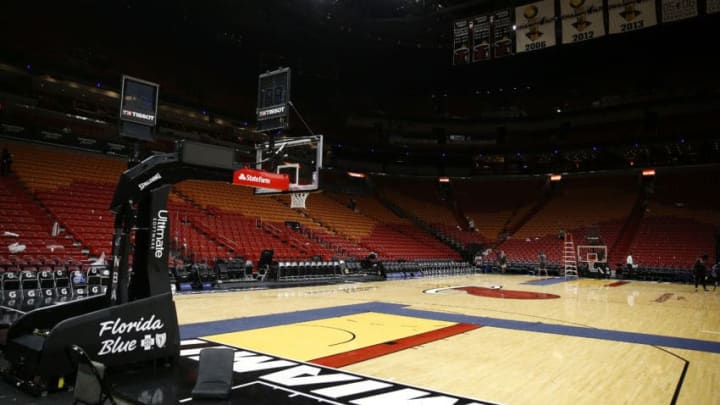 MIAMI, FLORIDA - MARCH 11: A general view of American Airlines Arena after the game between the Miami Heat and the Charlotte Hornets on March 11, 2020 in Miami, Florida. The NBA announced the season has been suspended after a Utah Jazz player preliminary tested positive for the coronavirus. NOTE TO USER: User expressly acknowledges and agrees that, by downloading and/or using this photograph, user is consenting to the terms and conditions of the Getty Images License Agreement. (Photo by Michael Reaves/Getty Images)