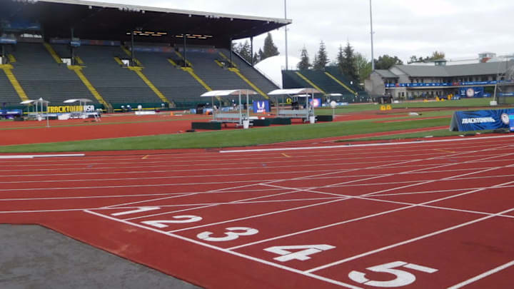 Hayward Field reset for a Day 7 full of events on the infield and track.Justin Phillips/KPNW Sports