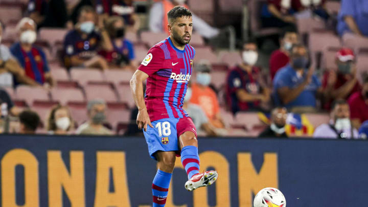 BARCELONA, SPAIN – AUGUST 15: Jordi Alba of FC Barcelona during the La Liga Santander match between FC Barcelona v Real Sociedad at the Camp Nou on August 15, 2021 in Barcelona Spain (Photo by David S. Bustamante/Soccrates/Getty Images)