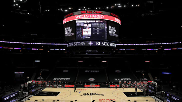 LOS ANGELES, CALIFORNIA - FEBRUARY 14: A general view at Staples Center before the game between the Los Angeles Clippers and the Cleveland Cavaliers on February 14, 2021 in Los Angeles, California. NOTE TO USER: User expressly acknowledges and agrees that, by downloading and or using this photograph, User is consenting to the terms and conditions of the Getty Images License Agreement. (Photo by Katelyn Mulcahy/Getty Images)