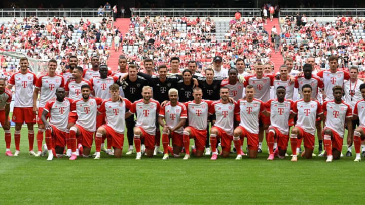 Bayern Munich squad during presentation at Allianz Arena.