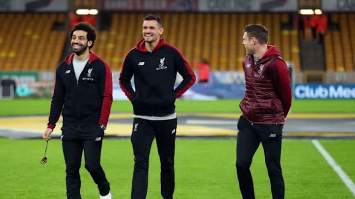 WOLVERHAMPTON, ENGLAND - JANUARY 07: Mohamed Salah (l) and Dejan Lovren of Liverpool inspect the pitch prior to the Emirates FA Cup Third Round match between Wolverhampton Wanderers and Liverpool at Molineux on January 7, 2019 in Wolverhampton, United Kingdom. (Photo by Catherine Ivill/Getty Images)
