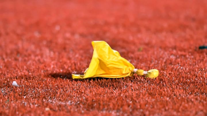 SALT LAKE CITY, UT - OCTOBER 8: Isolated view of a penalty flag during the game between the Arizona Wildcats and the Utah Utes at Rice-Eccles Stadium on October 8, 2016 in Salt Lake City, Utah. (Photo by Gene Sweeney Jr/Getty Images) *** Local Caption ***