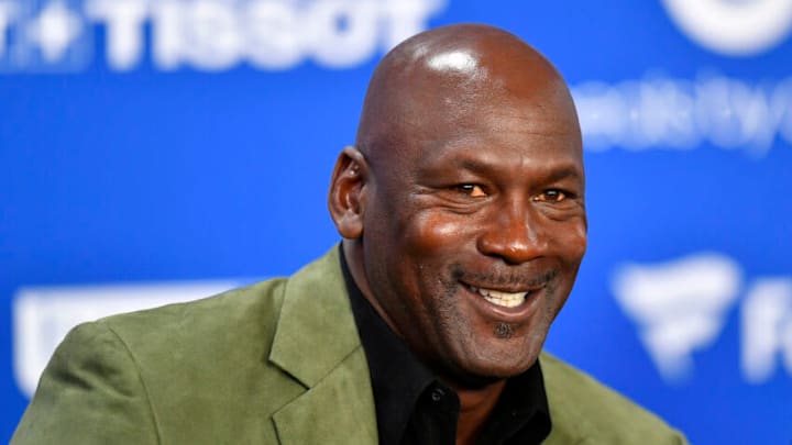 PARIS, FRANCE - JANUARY 24: Michael Jordan attends a press conference before the NBA Paris Game match between Charlotte Hornets and Milwaukee Bucks on January 24, 2020 in Paris, France. (Photo by Aurelien Meunier/Getty Images)