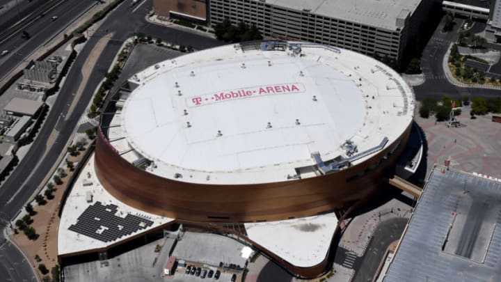 LAS VEGAS, NEVADA - MAY 21: An aerial view shows T-Mobile Arena, home of the NHL's Vegas Golden Knights, which has been closed since March 17 in response to the coronavirus (COVID-19) pandemic on May 21, 2020 in Las Vegas, Nevada. It is still unclear if the NHL will be able to finish the season that was paused as a result of COVID-19. (Photo by Ethan Miller/Getty Images)