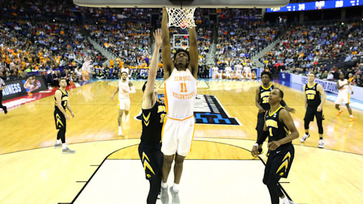COLUMBUS, OHIO - MARCH 24: Kyle Alexander #11 of the Tennessee Volunteers dunks the ball against the Iowa Hawkeyes during their game in the Second Round of the NCAA Basketball Tournament at Nationwide Arena on March 24, 2019 in Columbus, Ohio. (Photo by Elsa/Getty Images)