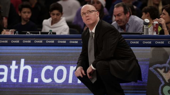 Feb 26, 2016; New York, NY, USA; Orlando Magic head coach Scott Skiles looks on from the sidelines against the New York Knicks during the second half at Madison Square Garden. The Knicks won 108-95. Mandatory Credit: Adam Hunger-USA TODAY Sports