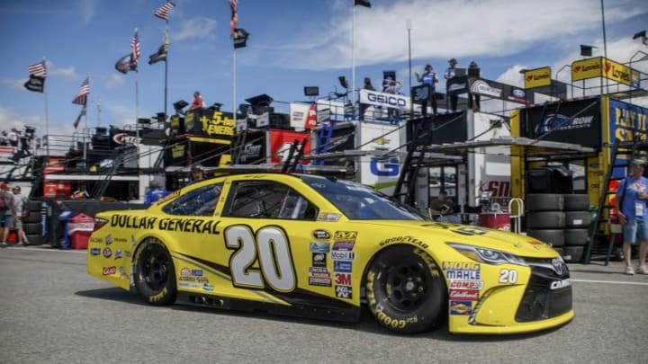 Jul 16, 2016; Loudon, NH, USA; Sprint Cup Series driver Matt Kenseth (20) drives through the garage area during practice for the New Hampshire 301 at New Hampshire Motor Speedway. Mandatory Credit: Jerome Miron-USA TODAY Sports