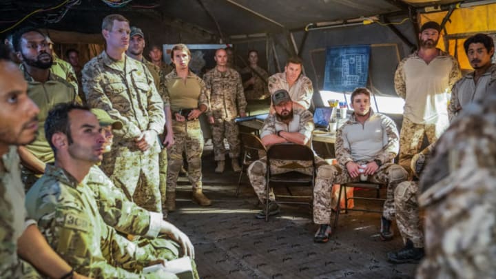 “Shockwave” – When Warrant Officer Ray Perry goes missing following an explosion in Tunisia, his former teammates wrestle with how to help their brother and his family while Bravo Team is sidelined, on SEAL TEAM, Wednesday, Dec. 16 (9:00-10:00 PM, ET/PT) on the CBS Television Network. Pictured L to R: David Boreanaz as Jason Hayes, AJ Buckley as Sonny Quinn, Max Thieriot as Clay Spenser, Scott Foxx as Full Metal, and Tim Chiou as Michael “Thirty Mike” Chen. Photo: Cliff Lipson/CBS ©2020 CBS Broadcasting, Inc. All Rights Reserved.