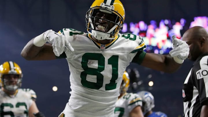 DETROIT, MI - JANUARY 1: Geronimo Allison #81 of the Green Bay Packers celebrates a touchdown while playing the Detroit Lions at Ford Field on January 1, 2017 in Detroit, Michigan (Photo by Gregory Shamus/Getty Images)