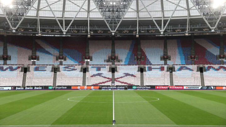 LONDON, ENGLAND - SEPTEMBER 30: A general view inside the stadium prior to the UEFA Europa League group H match between West Ham United and Rapid Wien at Olympic Stadium on September 30, 2021 in London, England. (Photo by Julian Finney/Getty Images)