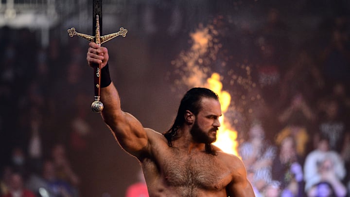 Nov 21, 2021; Brooklyn, NY, USA; Drew McIntyre during the men’s five on five elimination match during WWE Survivor Series at Barclays Center. Mandatory Credit: Joe Camporeale-USA TODAY Sports