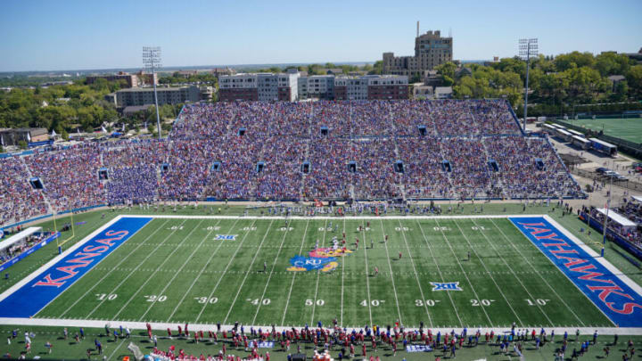 Sep 24, 2022; Lawrence, Kansas, USA; A general view of the field during the second half of the game between the Kansas Jayhawks and Duke Blue Devils at David Booth Kansas Memorial Stadium. Mandatory Credit: Denny Medley-USA TODAY Sports