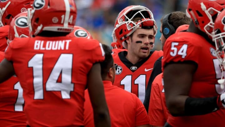 JACKSONVILLE, FL - OCTOBER 27: Jake Fromm #11 of the Georgia Bulldogs looks on during a game against the Florida Gators at TIAA Bank Field on October 27, 2018 in Jacksonville, Florida. (Photo by Mike Ehrmann/Getty Images)