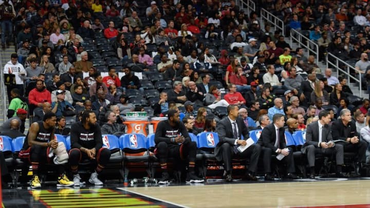 Dec 7, 2016; Atlanta, GA, USA; The Miami Heat bench shown during the game against the Atlanta Hawks as they played with only nine players during the second half at Philips Arena. The Hawks defeated the Heat 103-95. Mandatory Credit: Dale Zanine-USA TODAY Sports