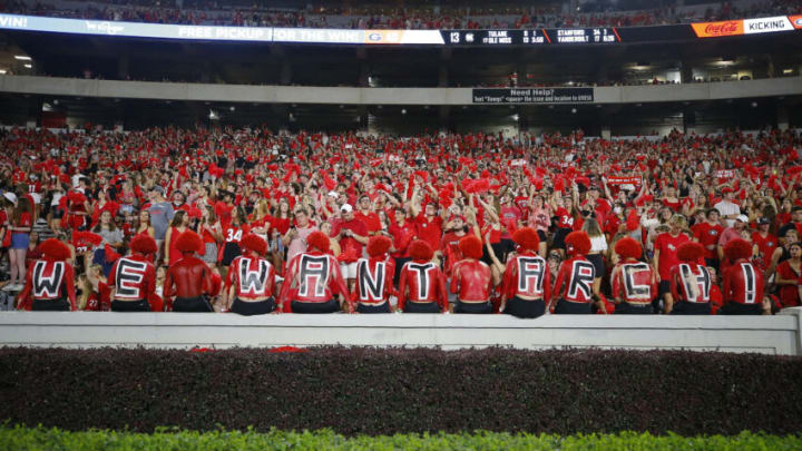 ATHENS, GA - SEPTEMBER 18: Georgia Bulldogs fans show their support for recruiting Arch Manning who attended during the game between the South Carolina Gamecocks and the Georgia Bulldogs at Sanford Stadium on September 18, 2021 in Athens, Georgia. (Photo by Todd Kirkland/Getty Images)