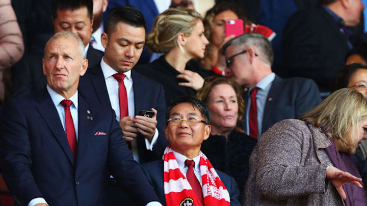 SOUTHAMPTON, ENGLAND - SEPTEMBER 23: Southampton owner Gao Jisheng is seen in the stand prior to the Premier League match between Southampton and Manchester United at St Mary's Stadium on September 23, 2017 in Southampton, England. (Photo by Clive Rose/Getty Images)