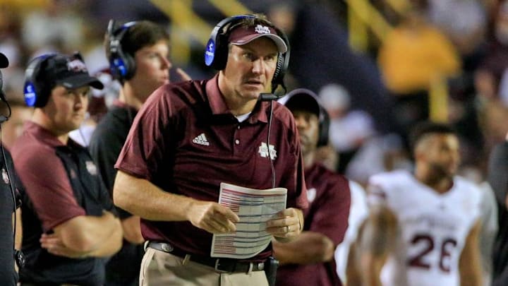 Sep 17, 2016; Baton Rouge, LA, USA; Mississippi State Bulldogs head coach Dan Mullen during the second half of a game against the LSU Tigers at Tiger Stadium. LSU defeated Mississippi State 23-20. Mandatory Credit: Derick E. Hingle-USA TODAY Sports