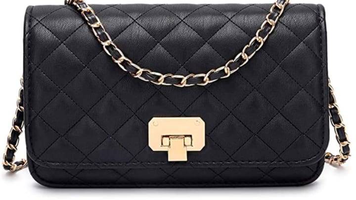 HAKSIM Black Quilted Crossbody Bag with Chain Strap for $27 on Amazon