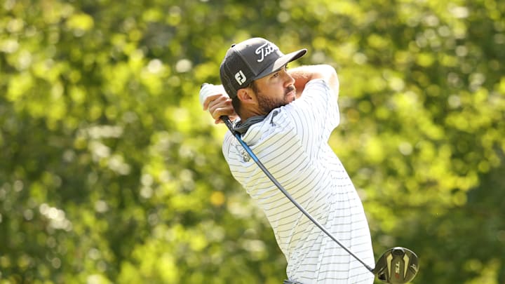 NORTON, MASSACHUSETTS – AUGUST 22: Mark Hubbard of the United States plays his shot from the fourth tee during the third round of The Northern Trust at TPC Boston on August 22, 2020 in Norton, Massachusetts. (Photo by Maddie Meyer/Getty Images)