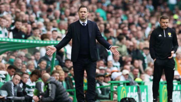 GLASGOW, SCOTLAND - APRIL 08: Michael Beale, Head Coach of Rangers FC, reacts during the Cinch Scottish Premiership match between Celtic FC and Rangers FC at Celtic Park on April 08, 2023 in Glasgow, Scotland. (Photo by Ian MacNicol/Getty Images)