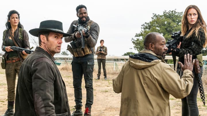 Luciana (Danay Garcia), John (Garret Dillahunt), Victor Strand (Colman Domingo), Althea (Maggie Grace), Morgan Jones (Lennie James) and Alicia Clark (Alycia Debnam-Carey) in Episode 6 of Fear the Walking Dead - Photo Credit: Richard Foreman Jr/AMC