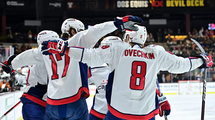 Dylan Strome, Alex Ovechkin, Washington Capitals Mandatory Credit: Matt Kartozian-USA TODAY Sports