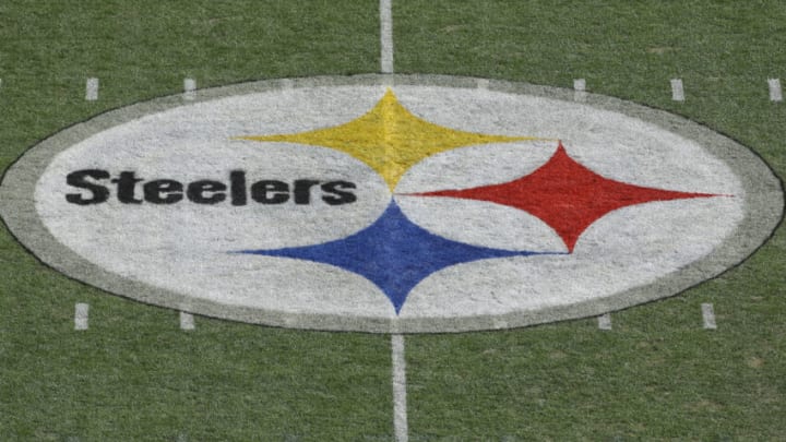 Sep 19, 2021; Pittsburgh, Pennsylvania, USA; View of the Pittsburgh Steelers logo at mid-field before the Steelers play the Las Vegas Raiders at Heinz Field. Mandatory Credit: Charles LeClaire-USA TODAY Sports