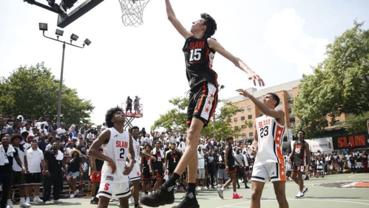 NEW YORK, NEW YORK - AUGUST 18: Chet Holmgren #15 of Team Zion dunks against Team Jimma during the SLAM Summer Classic 2019 at Dyckman Park on August 18, 2019 in New York City. (Photo by Michael Reaves/Getty Images)