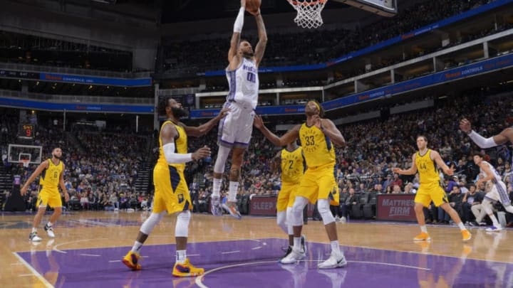 SACRAMENTO, CA - DECEMBER 1: Willie Cauley-Stein #00 of the Sacramento Kings dunks against the Indiana Pacers on December 1, 2018 at Golden 1 Center in Sacramento, California. NOTE TO USER: User expressly acknowledges and agrees that, by downloading and or using this photograph, User is consenting to the terms and conditions of the Getty Images Agreement. Mandatory Copyright Notice: Copyright 2018 NBAE (Photo by Rocky Widner/NBAE via Getty Images)