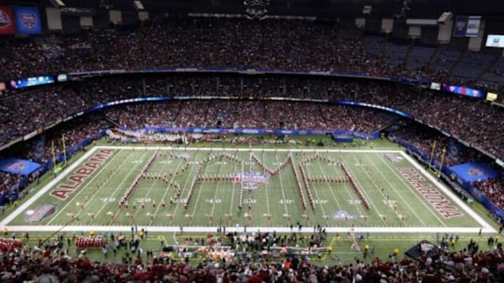 Jan 2, 2014; New Orleans, LA, USA; The Alabama Crimson Tide marching band during the pregame show before the Sugar Bowl at the Mercedes-Benz Superdome. Mandatory Credit: Chuck Cook-USA TODAY Sports