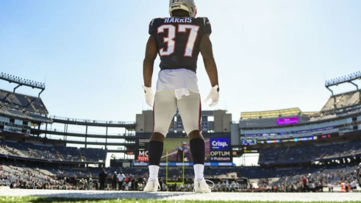 FOXBOROUGH, MA – SEPTEMBER 22: Damien Harris #37 of the New England Patriots looks on before a game against the New York Jets at Gillette Stadium on September 22, 2019, in Foxborough, Massachusetts. (Photo by Billie Weiss/Getty Images)