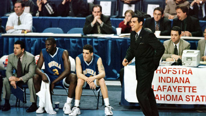 17 Mar 2000: Hofstra head coach Jay Wright has a laugh during the NCAA East Regional first round game against the Oklahoma State Cowboys at HSBC Arena in Buffalo, New York. Oklahoma State defeated Hofstra 86-66. Mandatory Credit: M. David Leeds/ALLSPORT